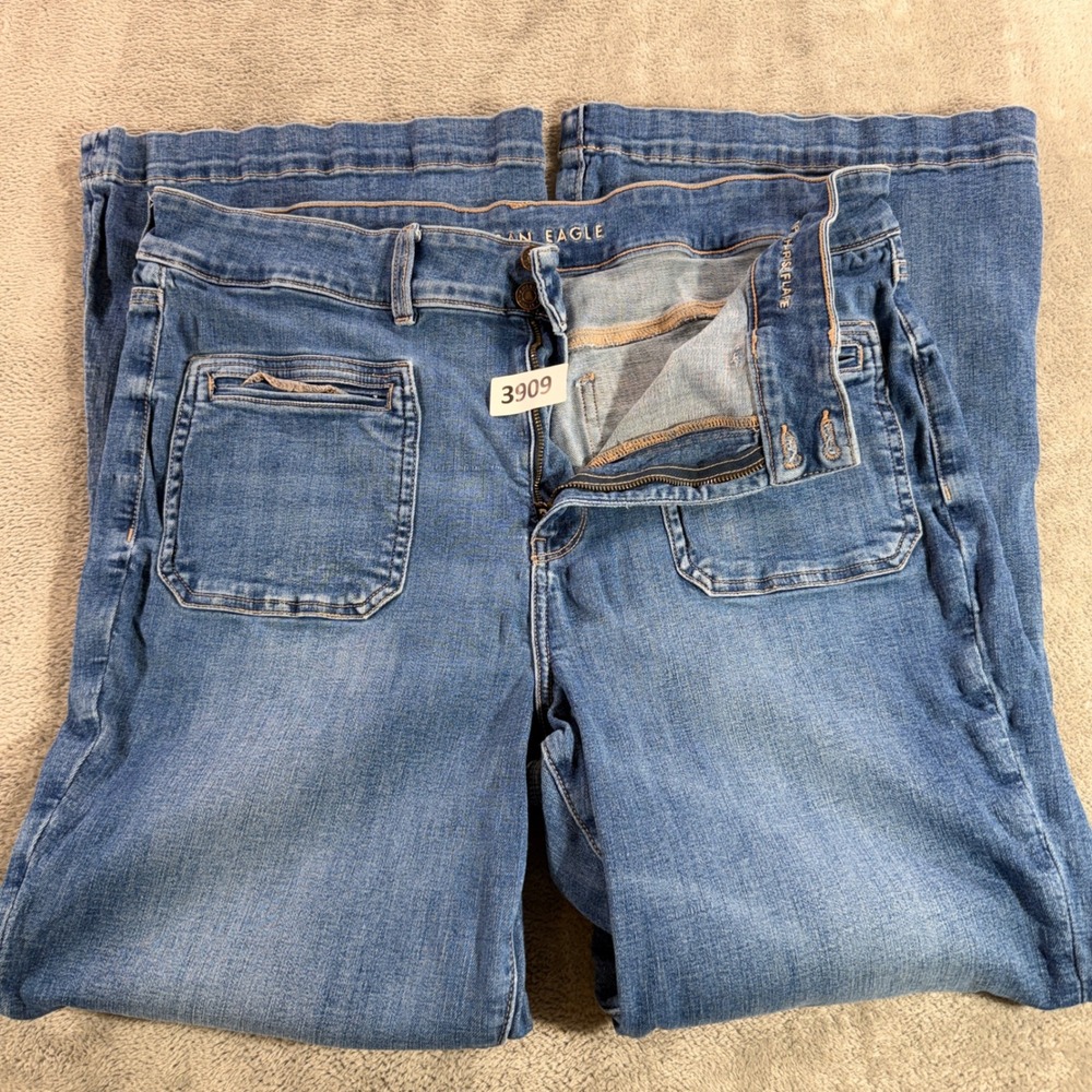 American Eagle Flare Jeans Women 18 Blue Super Hi-Rise Next Level Stretch Patch